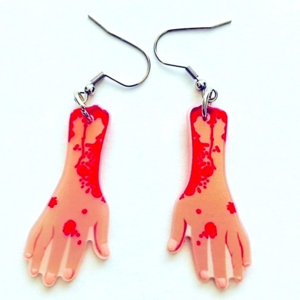 Severed Arms Halloween Acrylic Earrings, NWT, Unworn